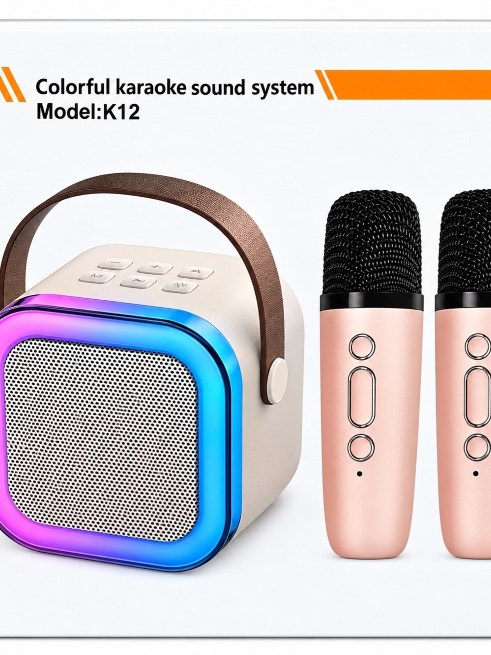Colorful Portable Karaoke Sound System with Dual Microphones - Rose Gold